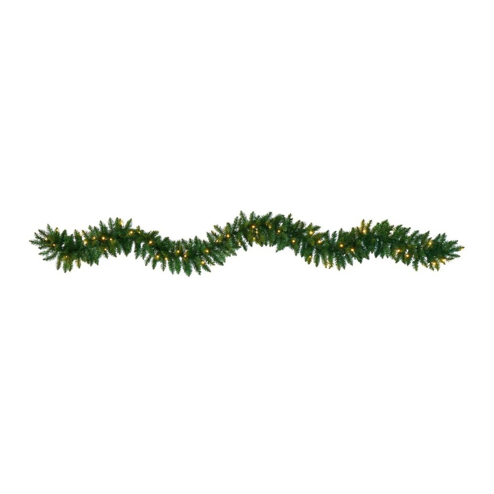 Nearly Natural 9’ Pine Lighted Garland 50 White LEDs Battery Operated NIB